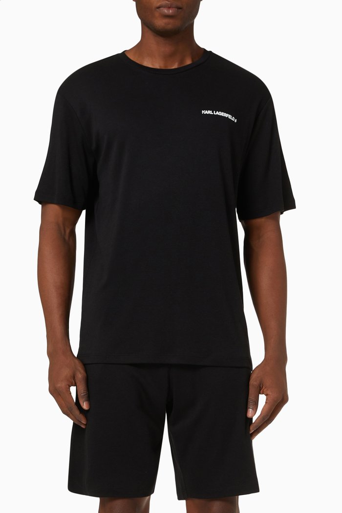 

Logo Pyjama Shorts Set in Stretch Organic Cotton, Black