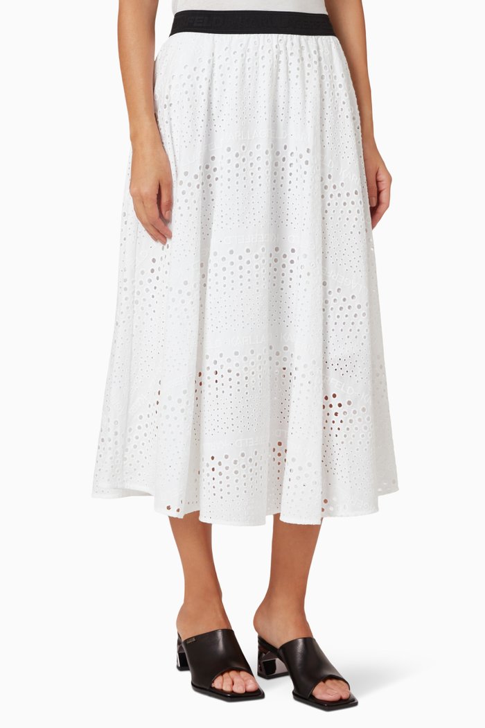 

Broderie Anglaise Midi Skirt in Cotton, White