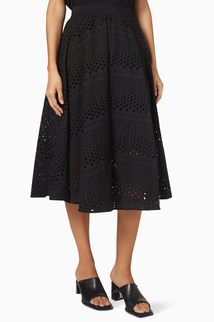 

Lola Midi Skirt in Broderie Anglaise, Black