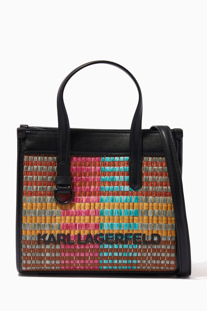 

K/Skuare Small Tote Bag in Raffia, Multicolour
