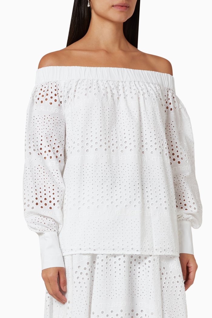 

Broderie Anglaise Off-the-shoulder Top in Cotton, White