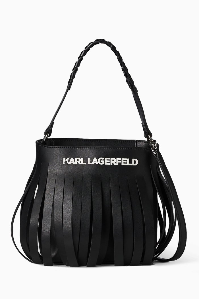 

K/Fringe Mini Hobo Bag in Smooth Leather, Black