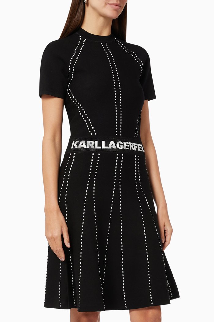 Logo Knit Dress in Viscose Blend, Black