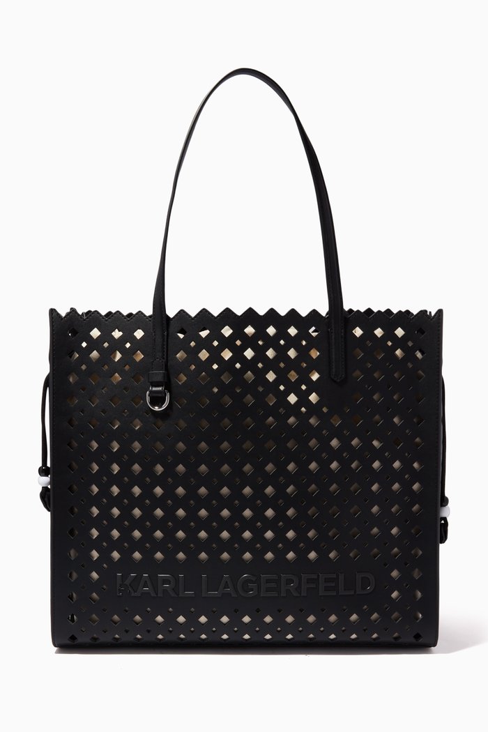 

K/Skuare Perforated Tote Bag in Leather, Black