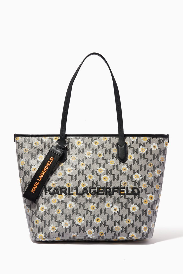 

K/Monogram Tote Bag in Floral Leather, Grey
