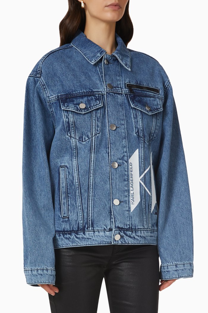 

Karl Monogram Jacket in Cotton Denim, Blue