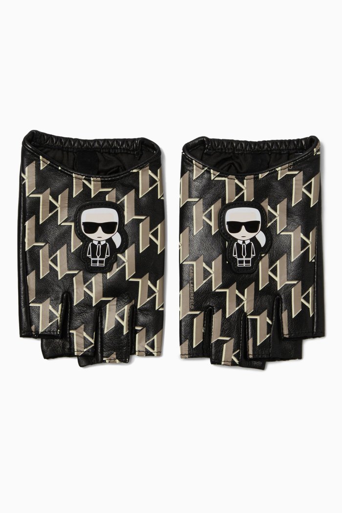 

K/Ikonik Monogram Gloves in Leather, Black