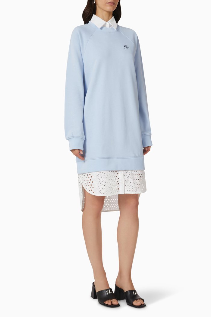 

Broderie Anglaise Sweatshirt Dress in Cotton Knit, Blue