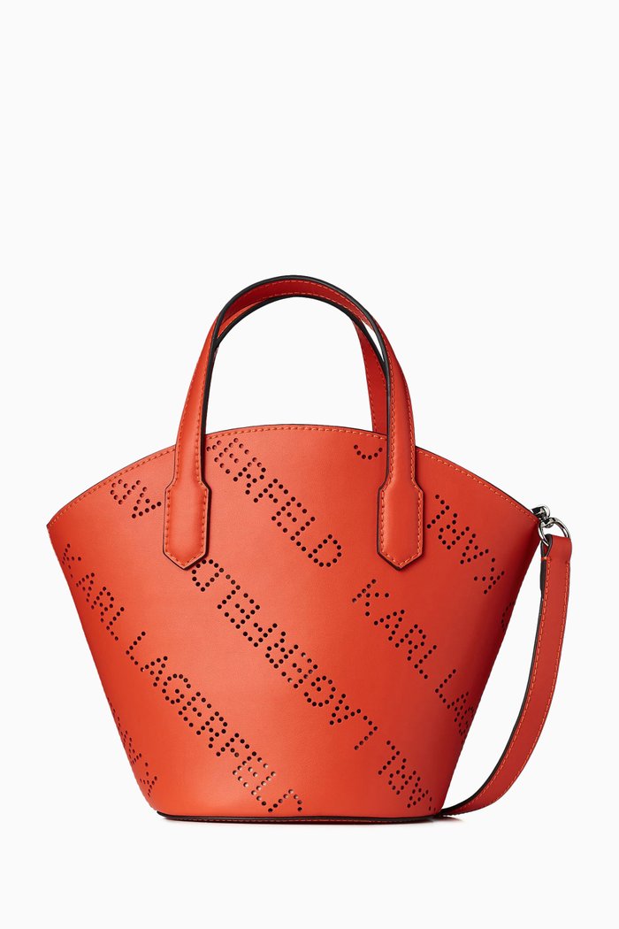 K/Punched Logo Small Tote in Smooth Leather, Orange