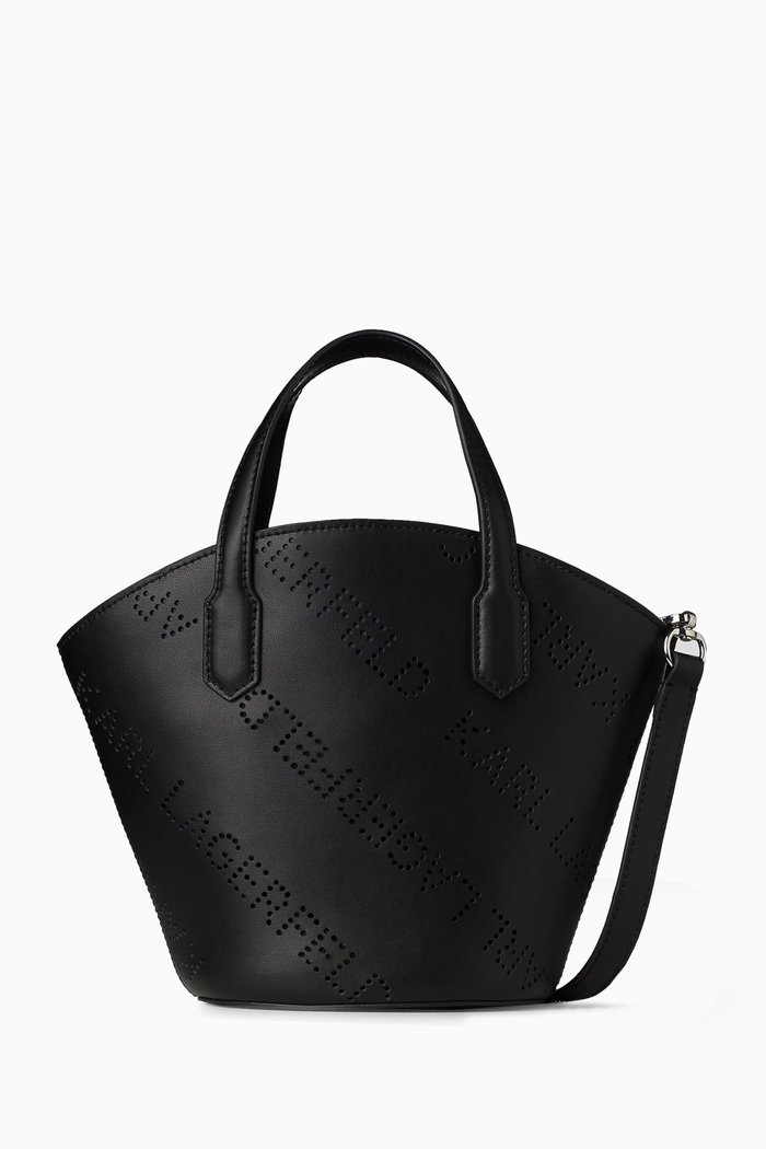

K/Punched Logo Small Tote in Smooth Leather, Black