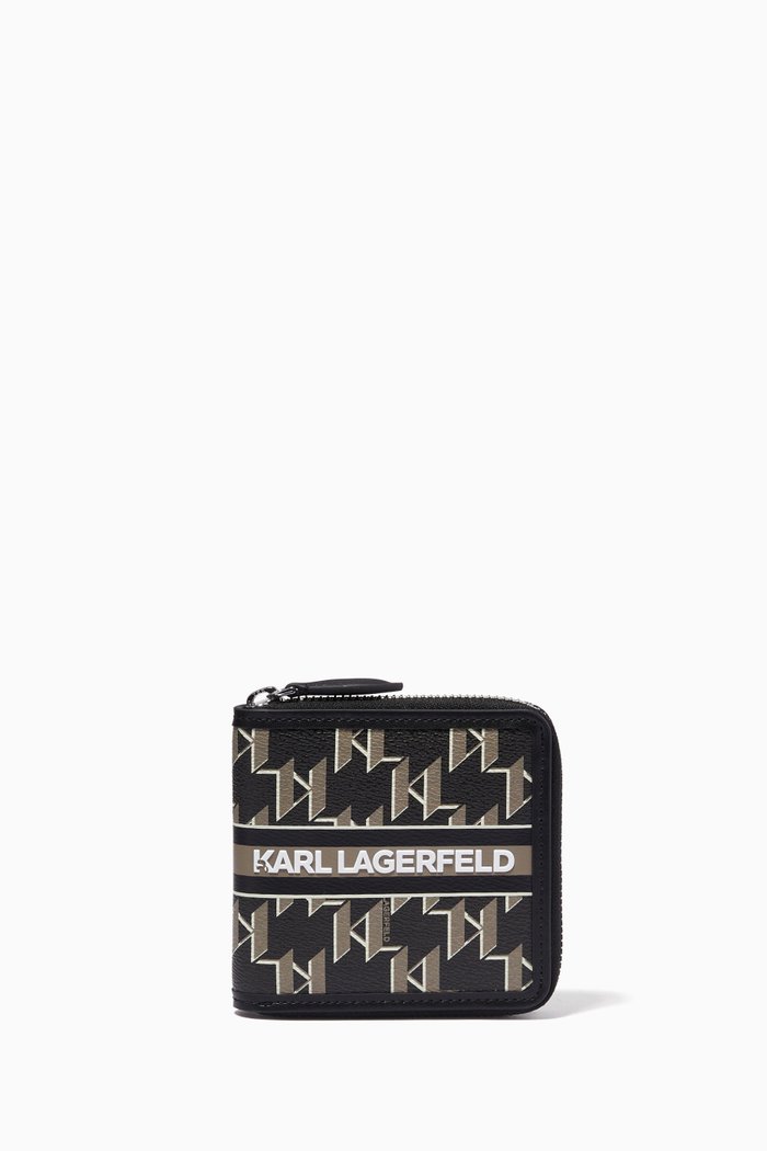 

K/Ikonik Zip Wallet in Monogram Leather, Black