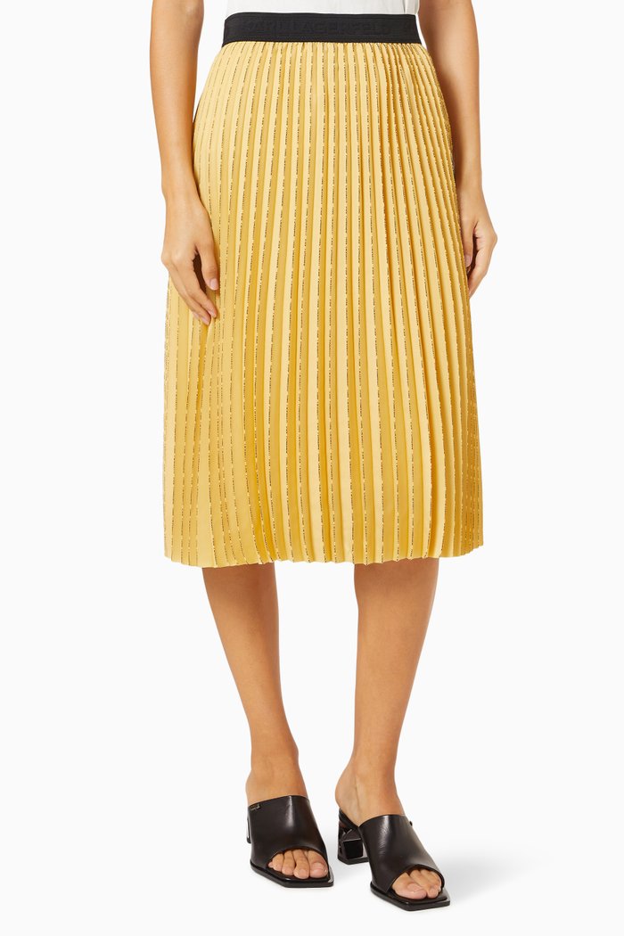 

Logo Print Pleated Skirt in Sustainable Fabric, Gold