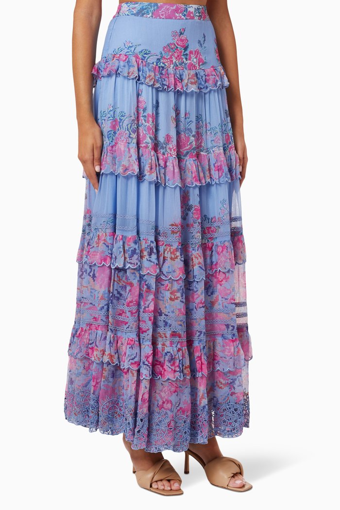 

Mila Tiered Skirt in Crinkled Chiffon, Blue