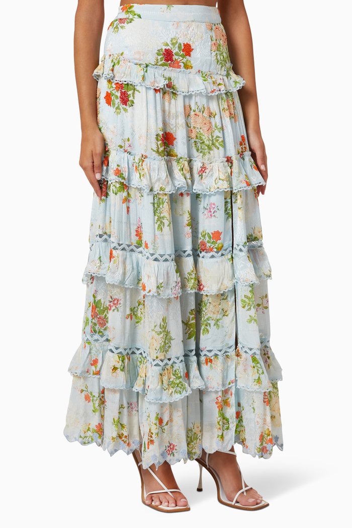 

Livia Tiered Skirt in Crepe, Blue