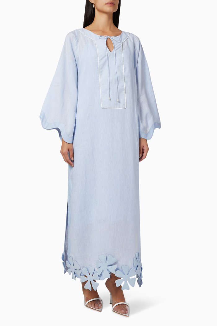 

Long Sleeve Kaftan in Italian Linen, Blue
