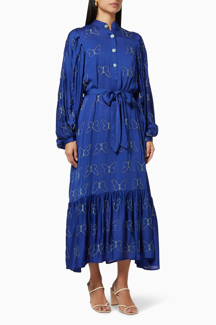 

Butterfly Swing Dress in Silk Crepe, Blue