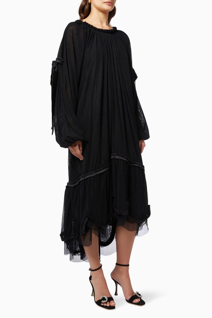 

Gathered Swing Dress in Tulle, Black