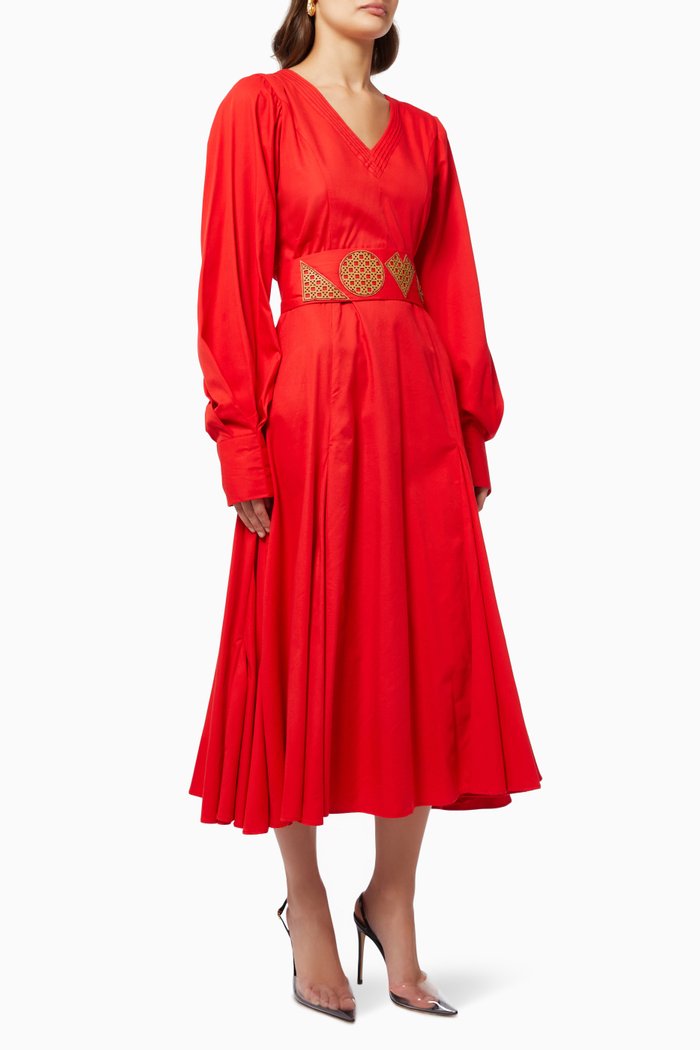 

Belted Swing Dress in Crepe, Red
