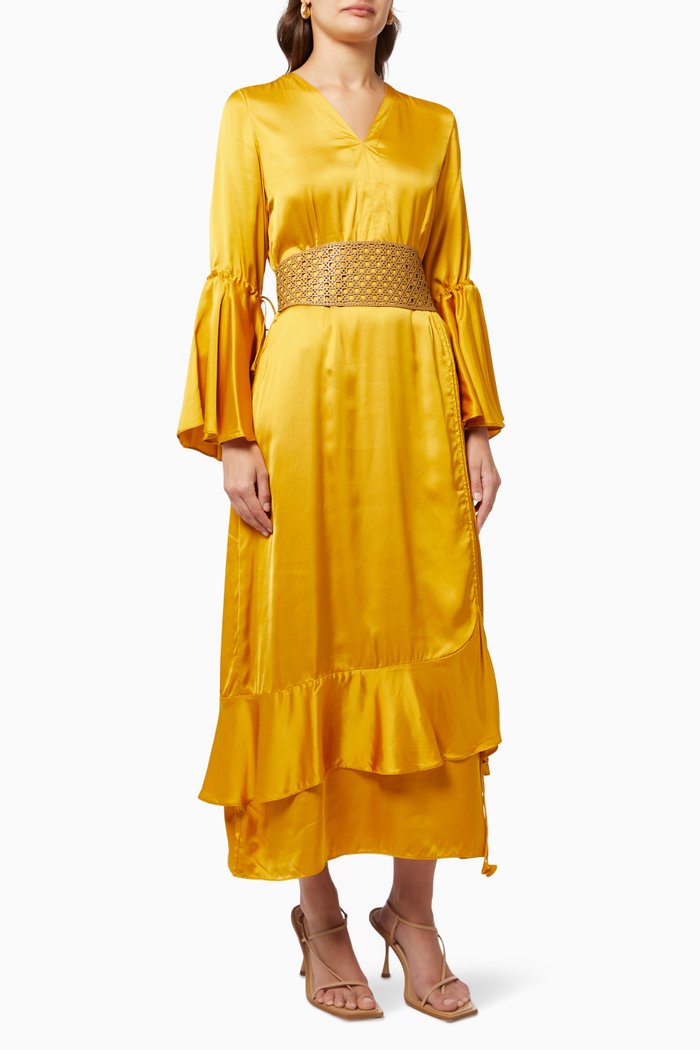 

Ruffle Midi Dress in Silk, Yellow