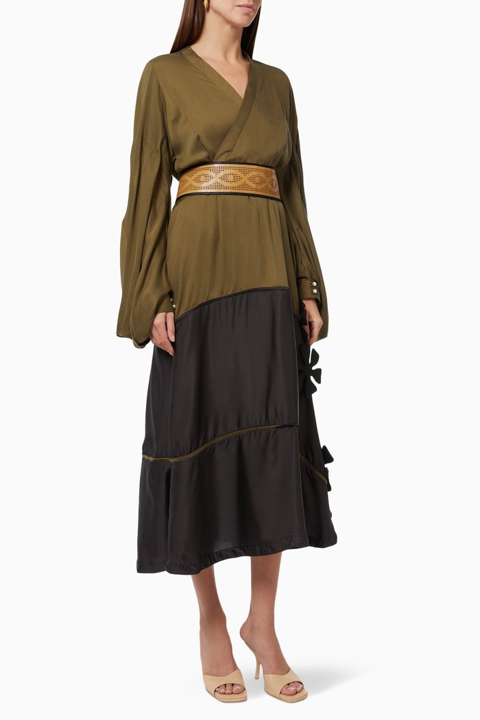 

3D Floral Appliqué Dress in Cotton, Multicolour