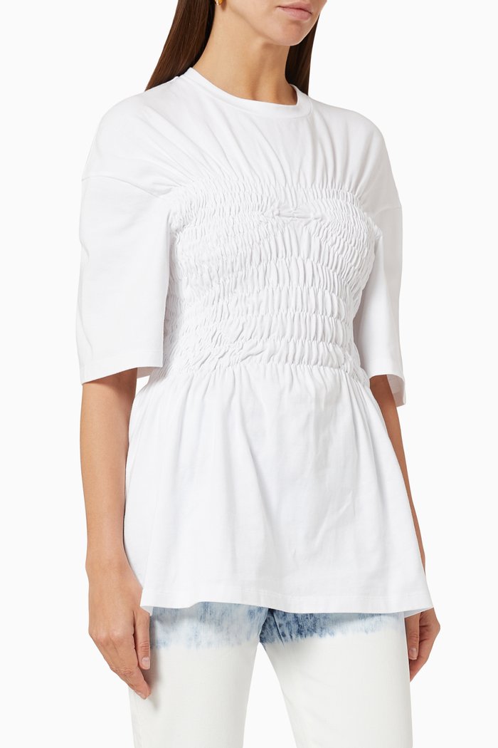 Smocked Stitch T‐shirt in Organic Cotton, White