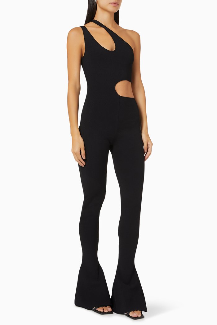 

All In One Jumpsuit in Compact Knit, Black