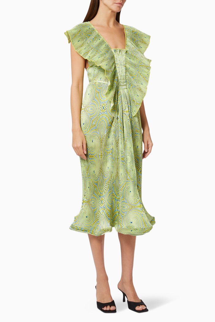 

Hallucinogenic Midi Dress in Plissé, Yellow