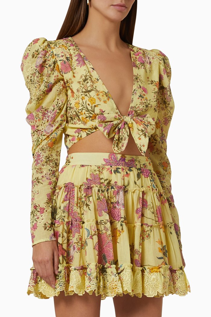 

Front-Tie Crop Top in Cotton Gauze, Yellow