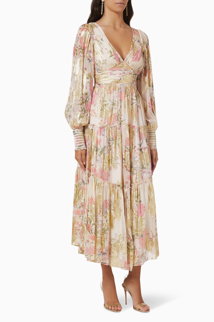 

Floral Maxi Dress in Viscose Lurex, Neutral