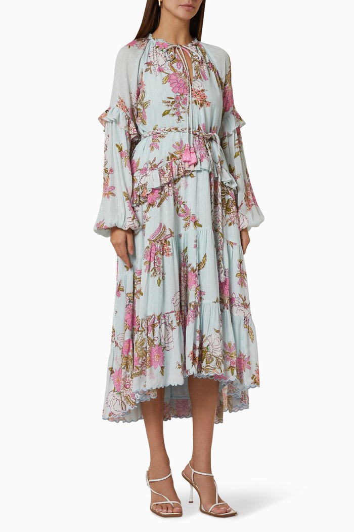 

Midi Dress with Braided Belt in Rayon Lurex, Multicolour