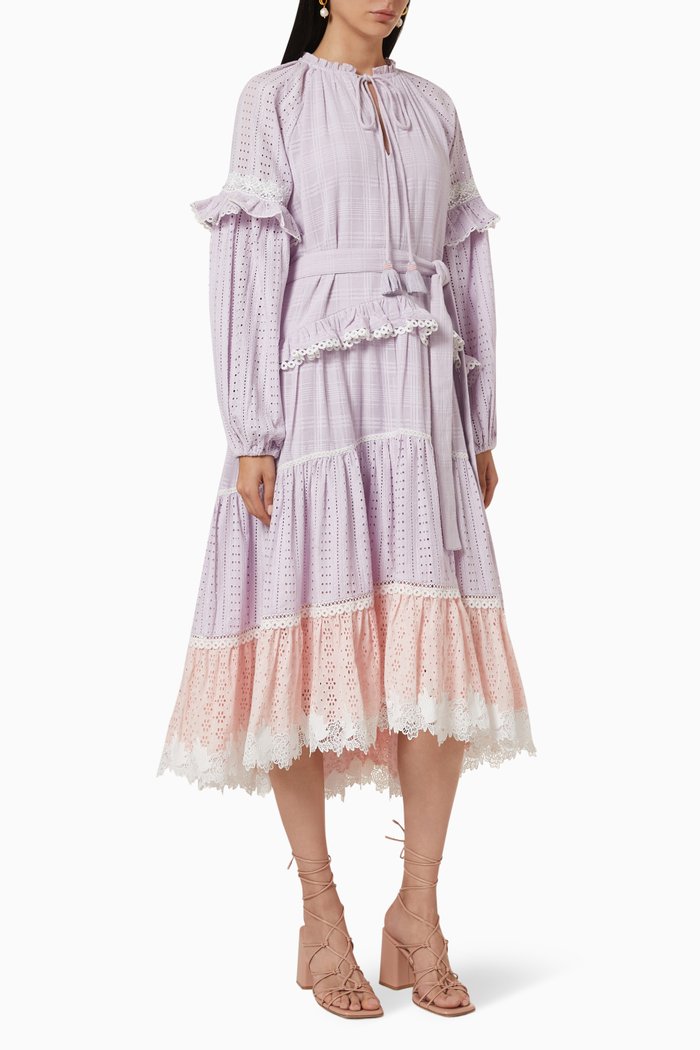 

Mara Tiered Dress in Cotton Gauze, Purple