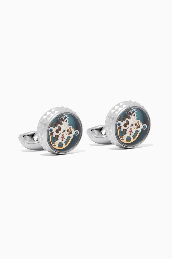 

Diamond Giza Tourbillon Cufflinks in Palladium-plated Stainless Steel, Blue