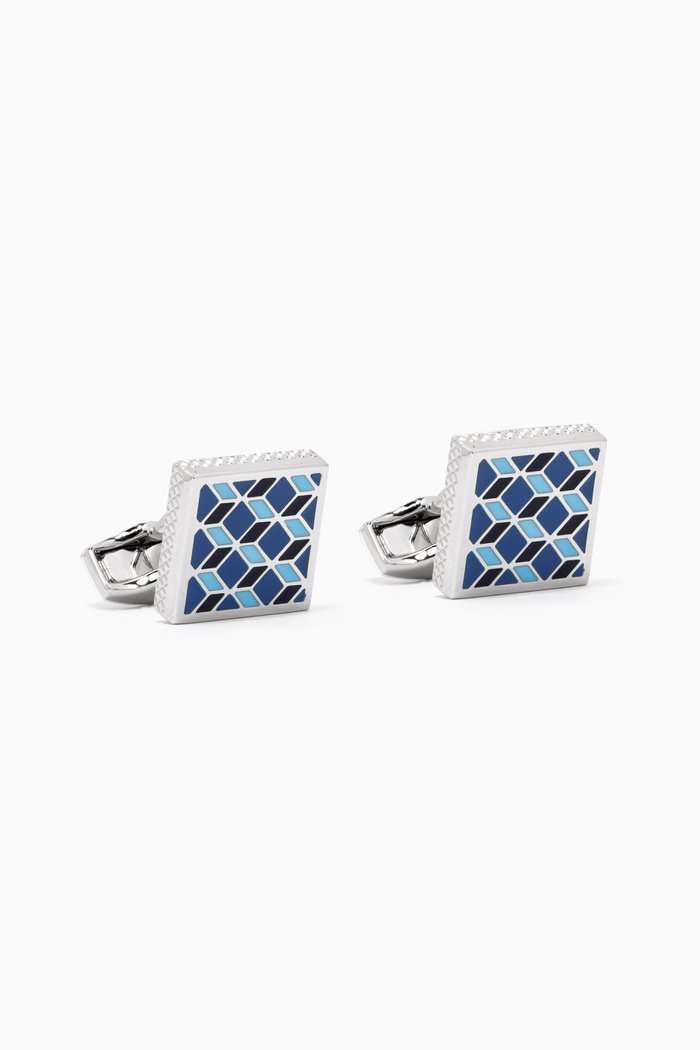 

Geometric Cufflinks in Palladium-plated Metal, Blue