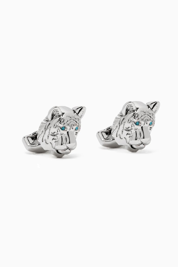 

Water Tiger Cufflinks with Swarovski Crystals in Palladium-plated Metal, Silver