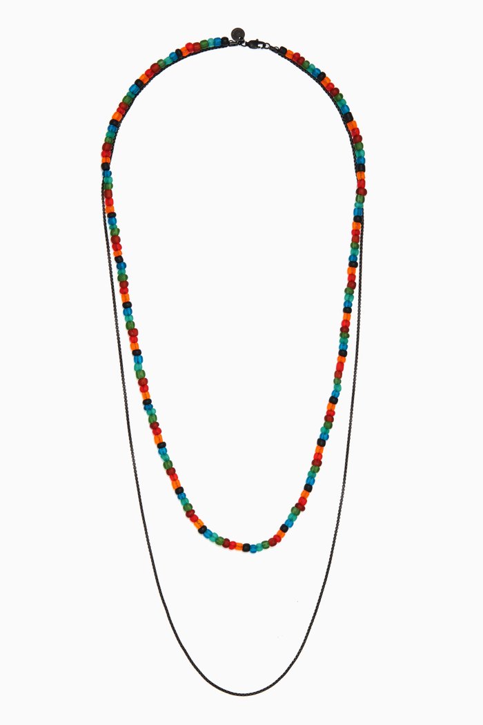 Vetro Catena Necklace with Recycled Glass Beads in Stainless Steel, Black