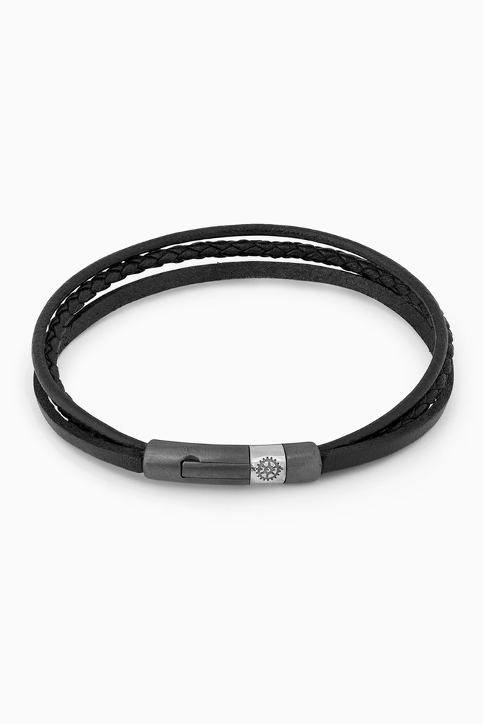 

Gear Click Bracelet in Leather & Sterling Silver, Black