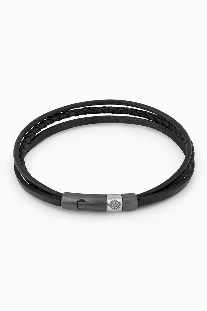 

Gear Click Bracelet in Leather & Sterling Silver, Black