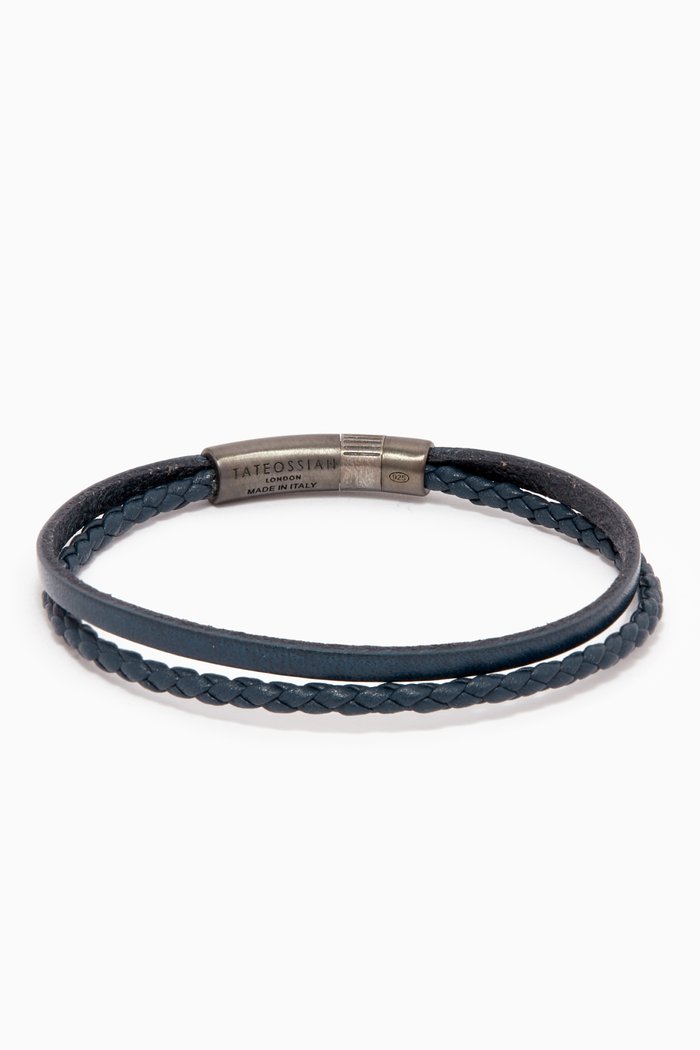 

Gear Click Bracelet in Leather & Sterling Silver, Blue