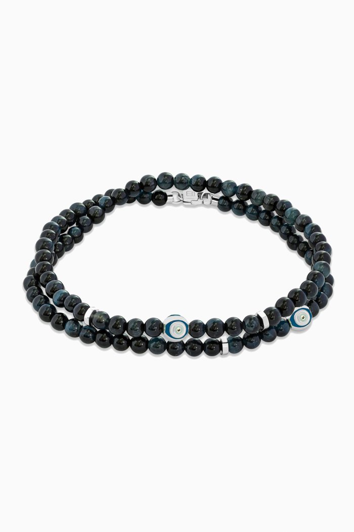 

Evil Eye Double Wrap Bracelet in Tiger Eye & Sterling Silver, Black