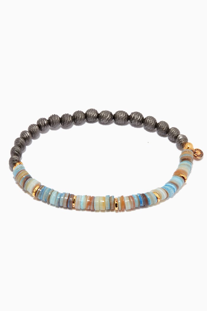 

Graffiato Abyss Bracelet in Oxidised Rhodium & Roman Glass, Blue