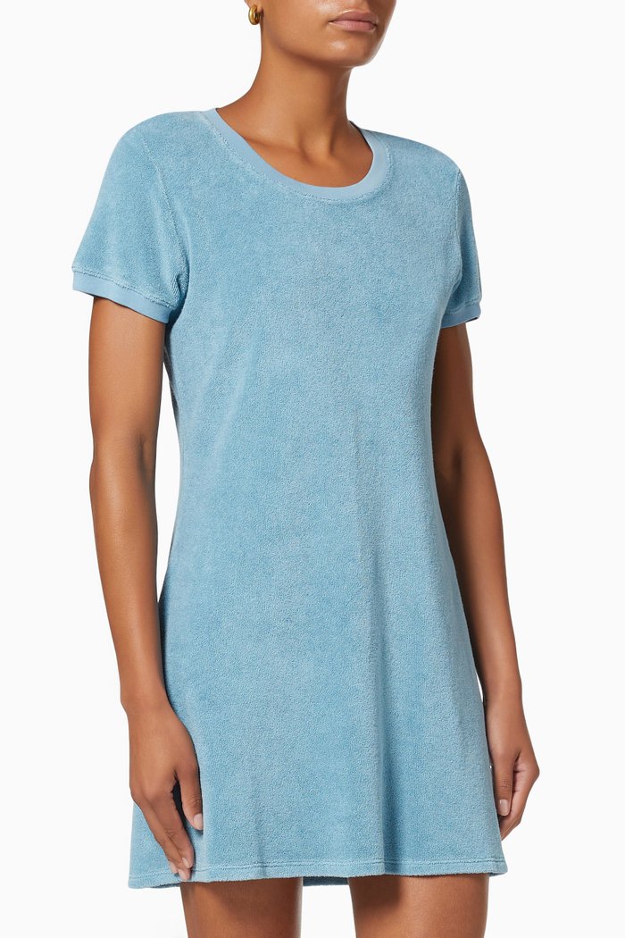 

Anna Scoop Neck Mini Tee Dress in Velour, Blue