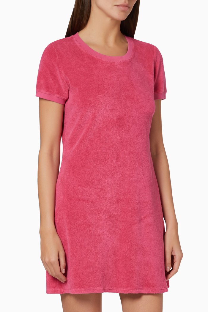 

Anna Scoop Neck Mini Tee Dress in Velour, Pink