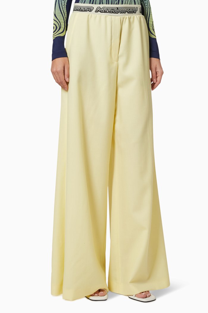 

Logo Tape High Waist Trousers in Wool, Yellow