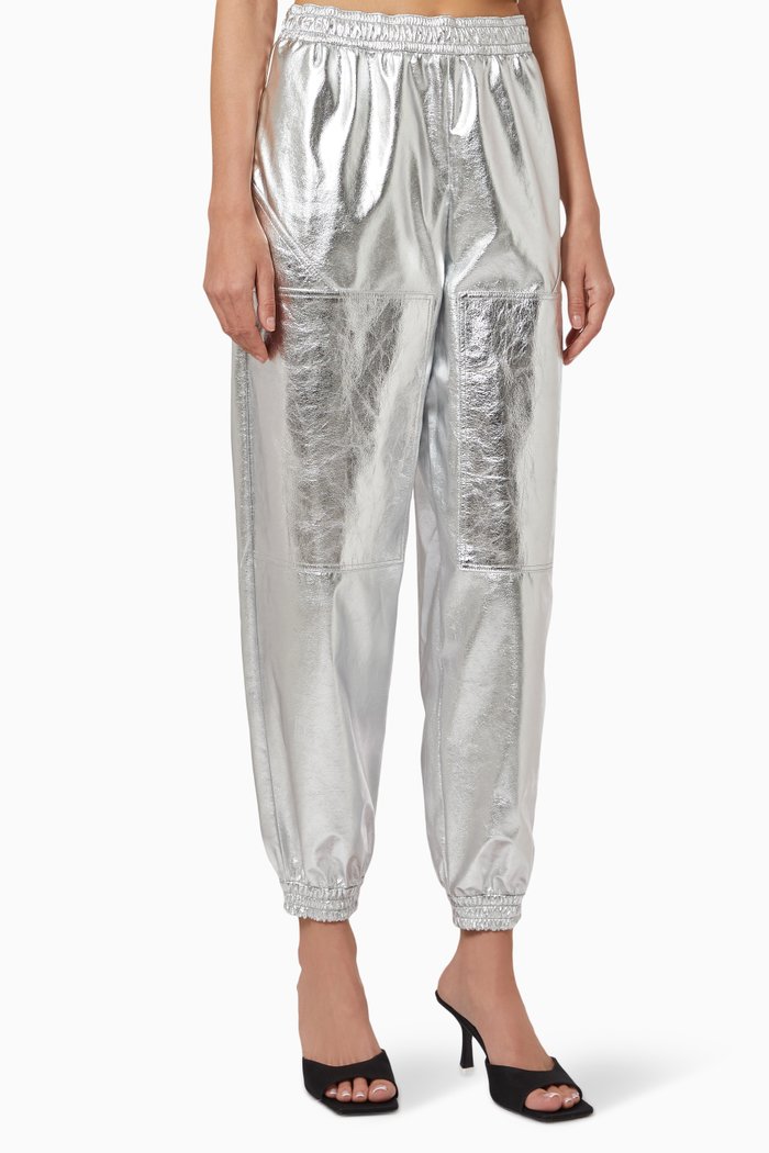 

Metallic Trousers in Recycled Fabric, Silver