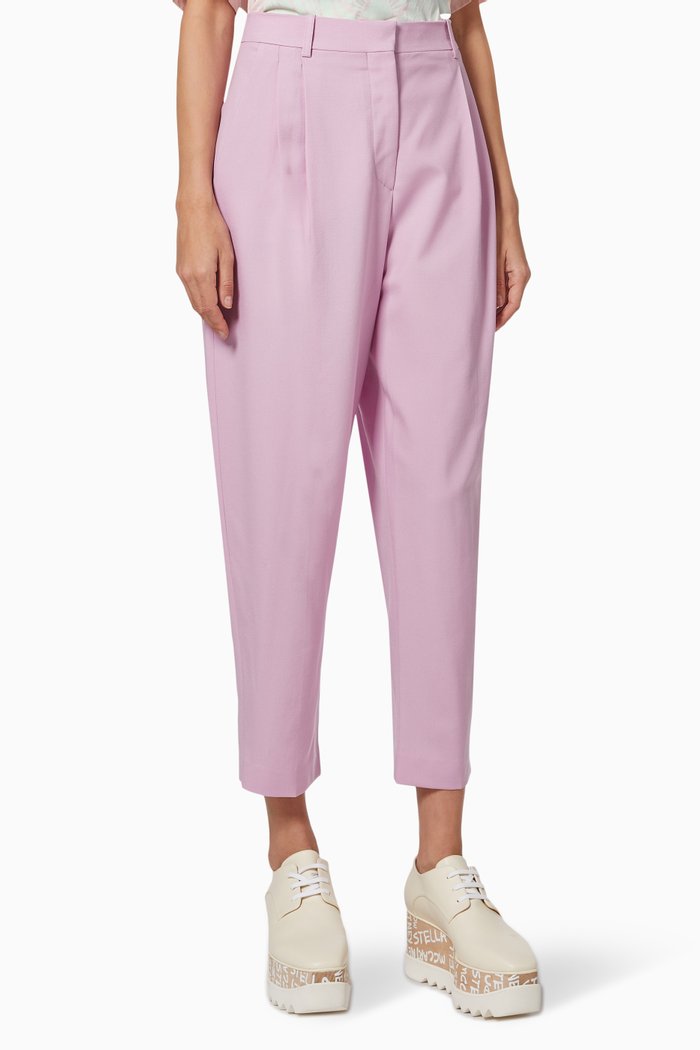 

Pleated Crop Trousers in Wool, Pink