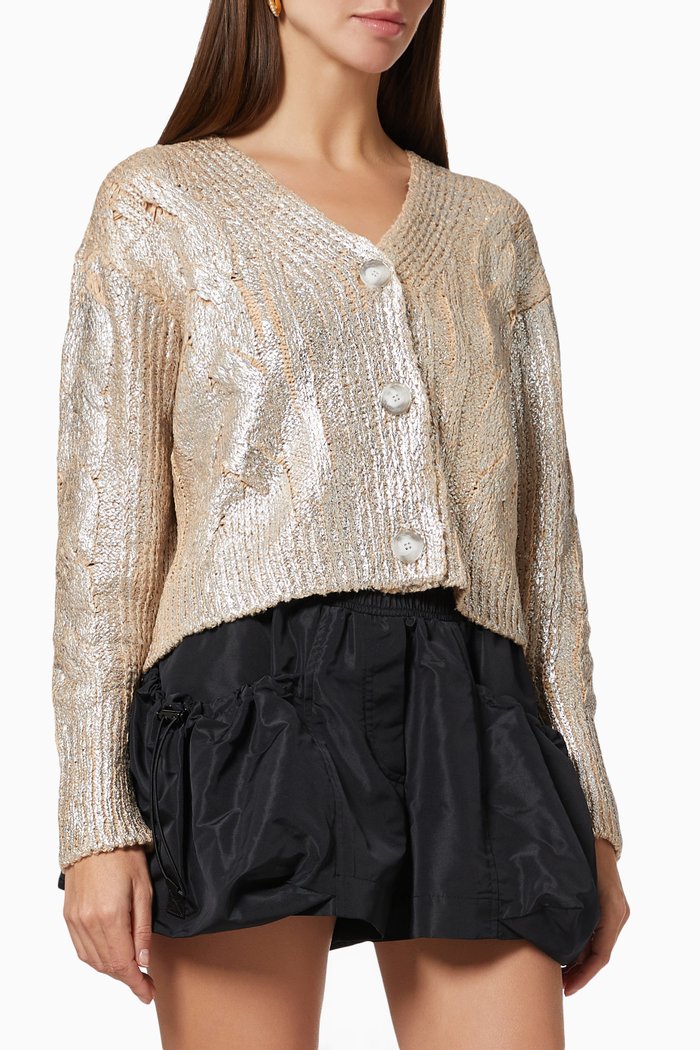 

Foiled Crop Cardigan in Regenerated Cashmere, Silver