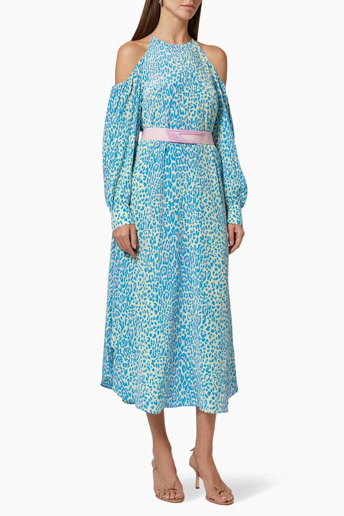 

Cold Shoulder Printed Midi Dress in Silk, Multicolour