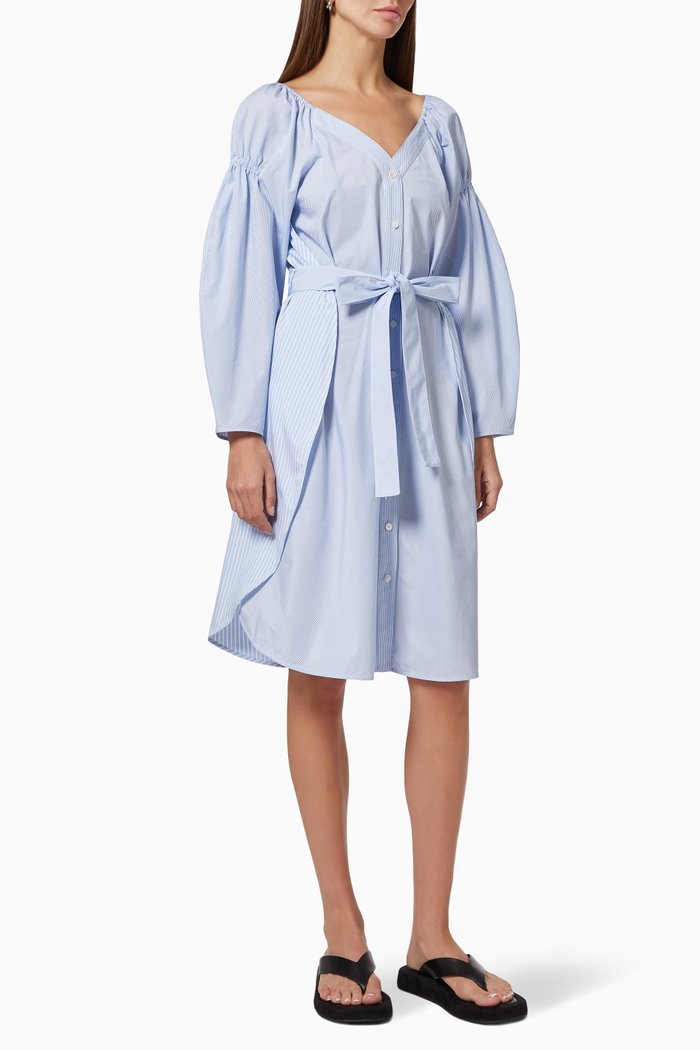 

Belted Midi Dress in Cotton, Blue