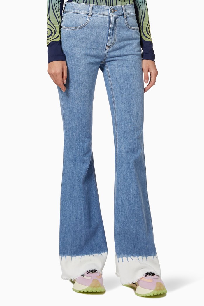 

70's Dip-dye Flared Jeans in Organic Cotton Denim, Blue