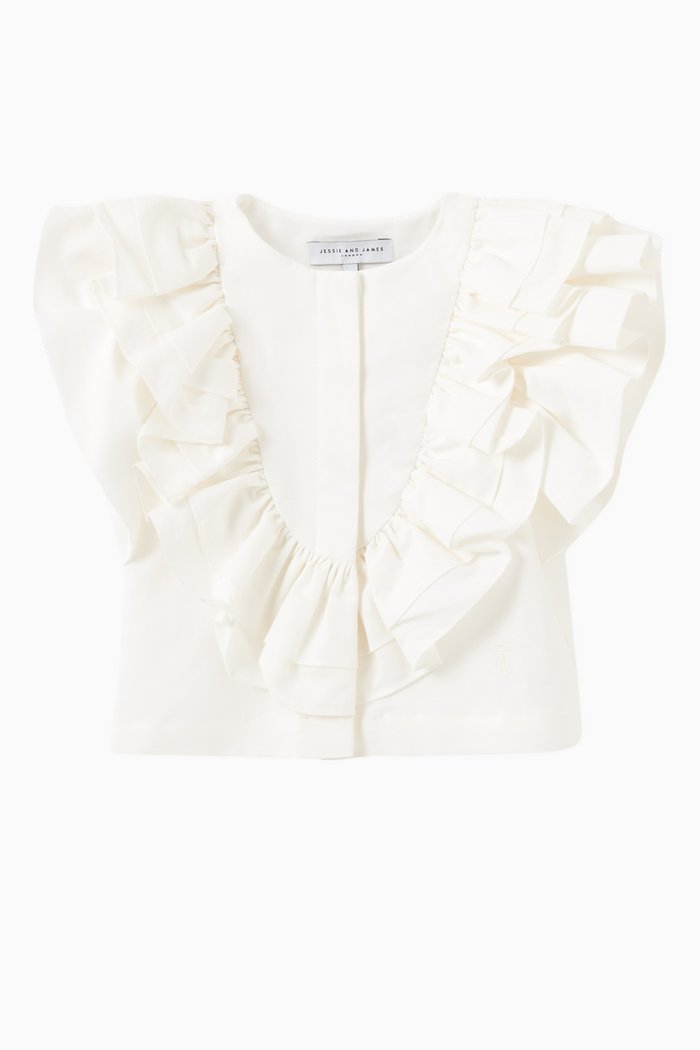 

Ruffle Blouse in Cotton Blend, Neutral